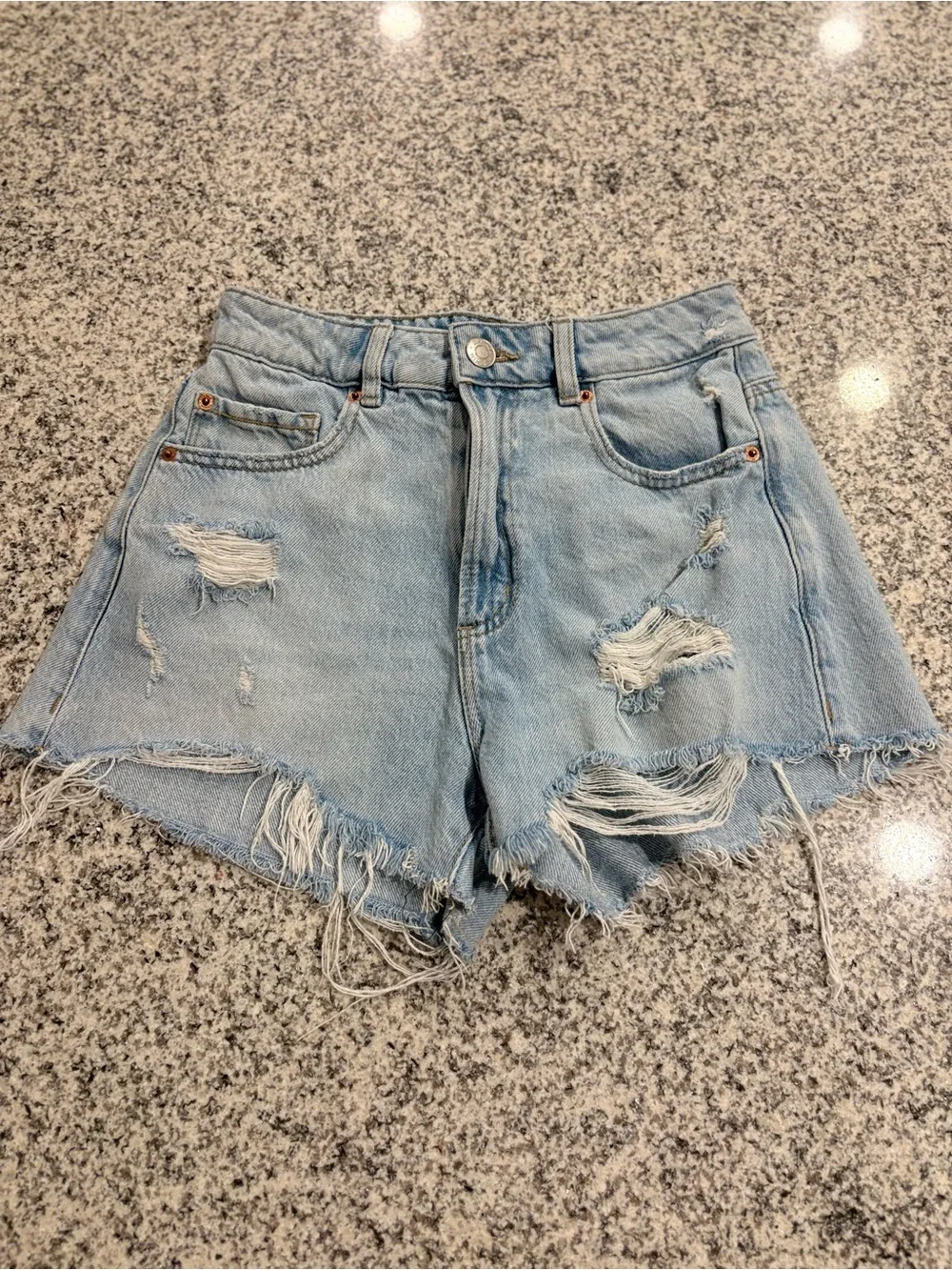 Garage Light Blue Distressed Denim Shorts